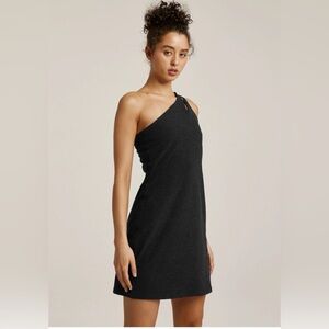 Beyond Yoga Asymmetrical One-Shoulder Dress in Charcoal Black